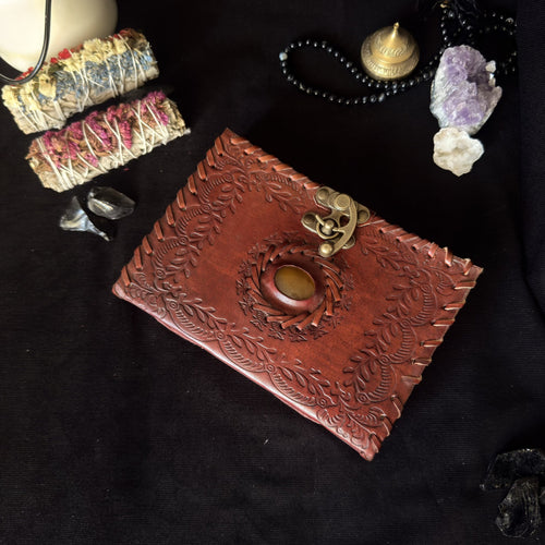 5 x 7 golden stone floral leather journal
