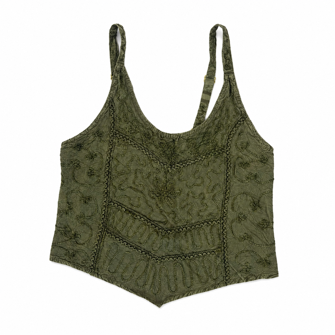 Embroidered Cotton Smocked-Back Crop Top