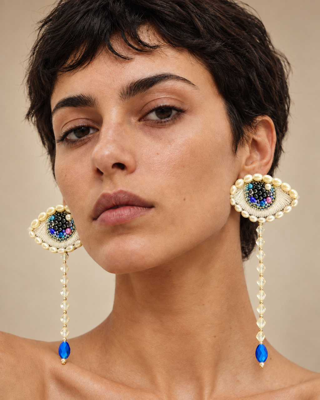 Midnight Gaze — Handmade Beaded Evil Eye Drop Earrings