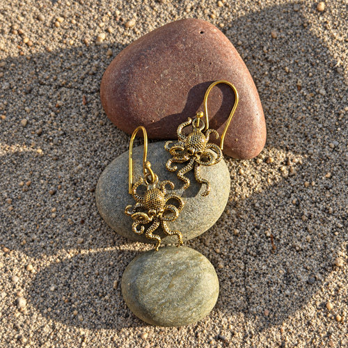 Brass Octopus Statement Earrings