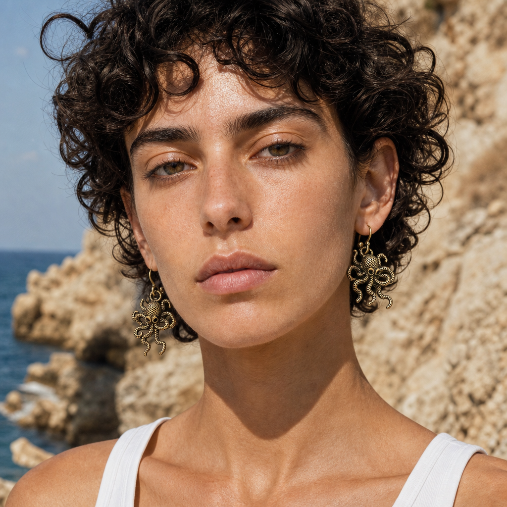 Brass Octopus Statement Earrings