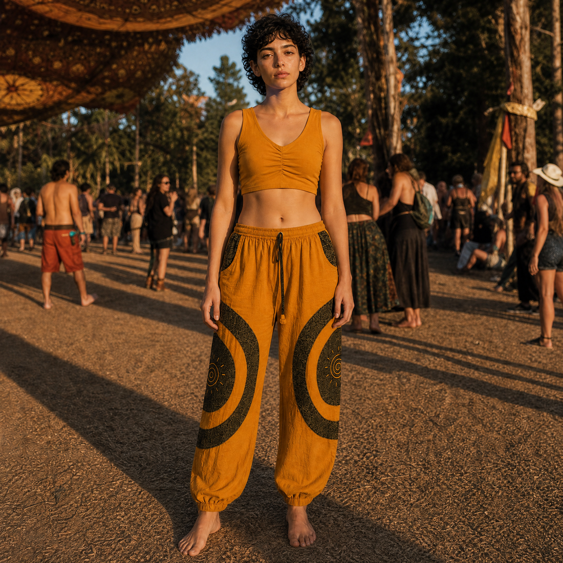 Mustard Cotton Crop Top with Woven Back