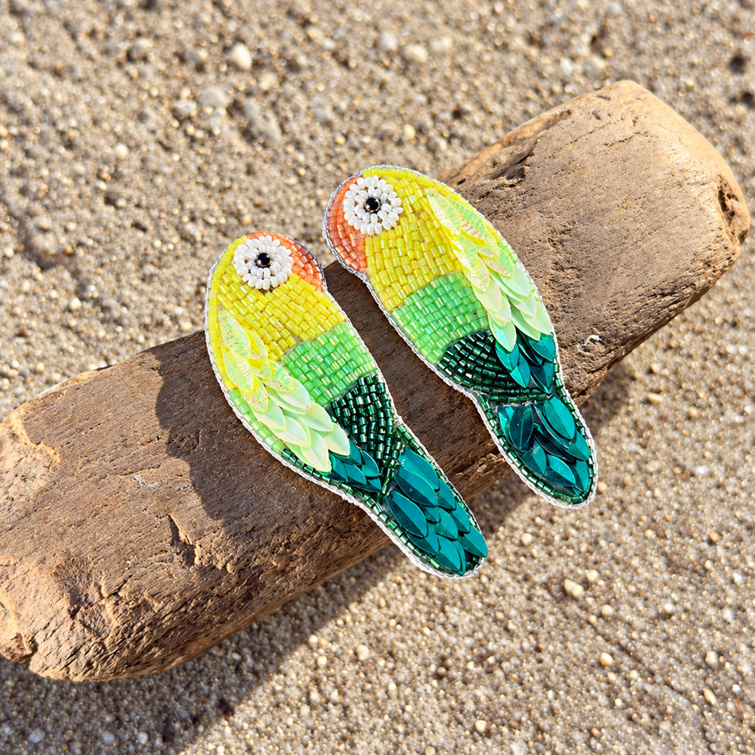 Beaded Parrot Statement Earrings