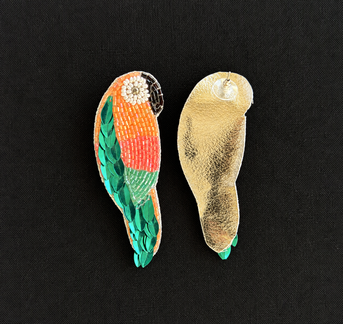 Sunset Parrots — Handmade Beaded Statement Earrings