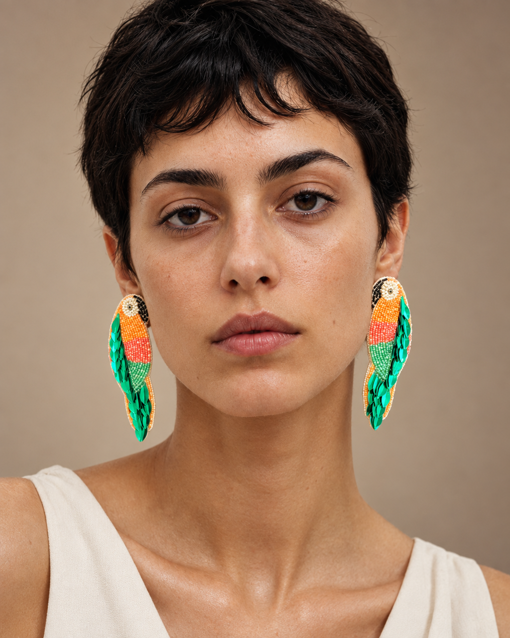 Sunset Parrots — Handmade Beaded Statement Earrings