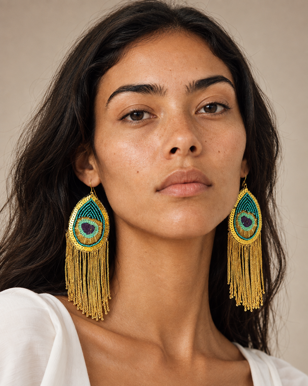 Peacock Fringe — Handmade Statement Earrings