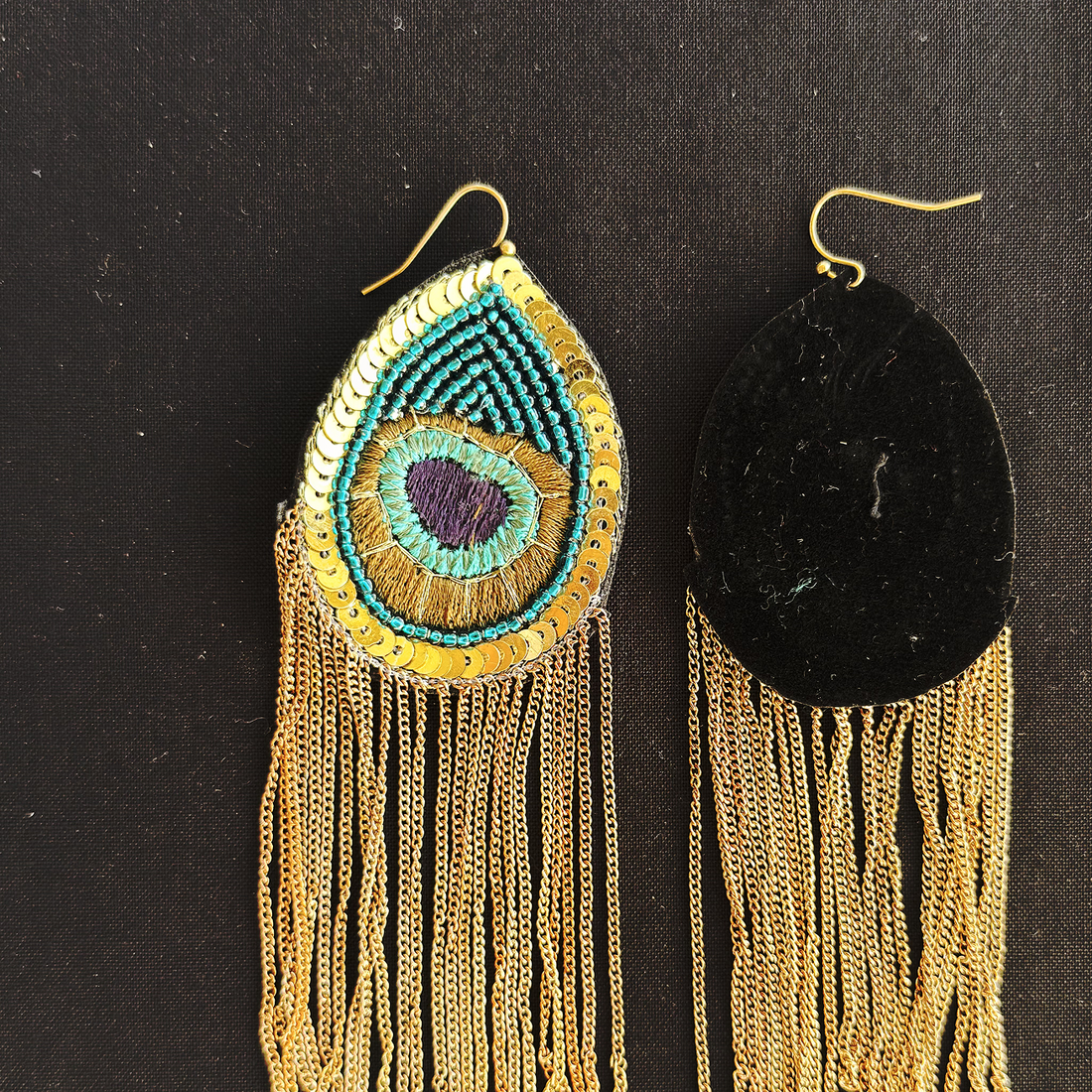 Peacock Fringe — Handmade Statement Earrings