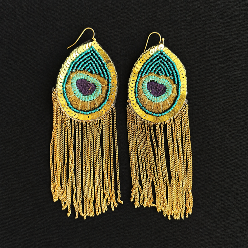Peacock Fringe — Handmade Statement Earrings