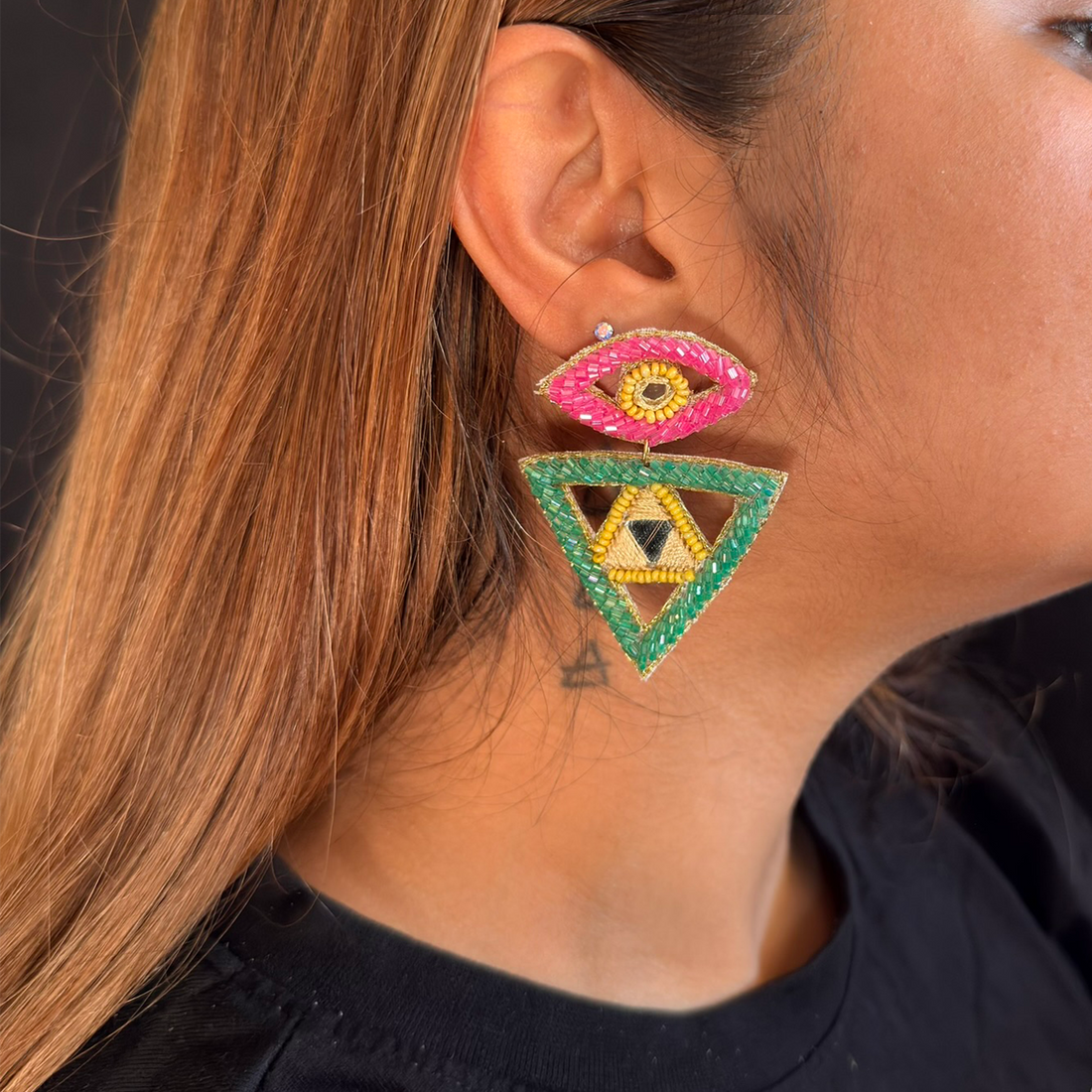 Cosmic Gaze — Handmade Beaded Geometric Eye Earrings