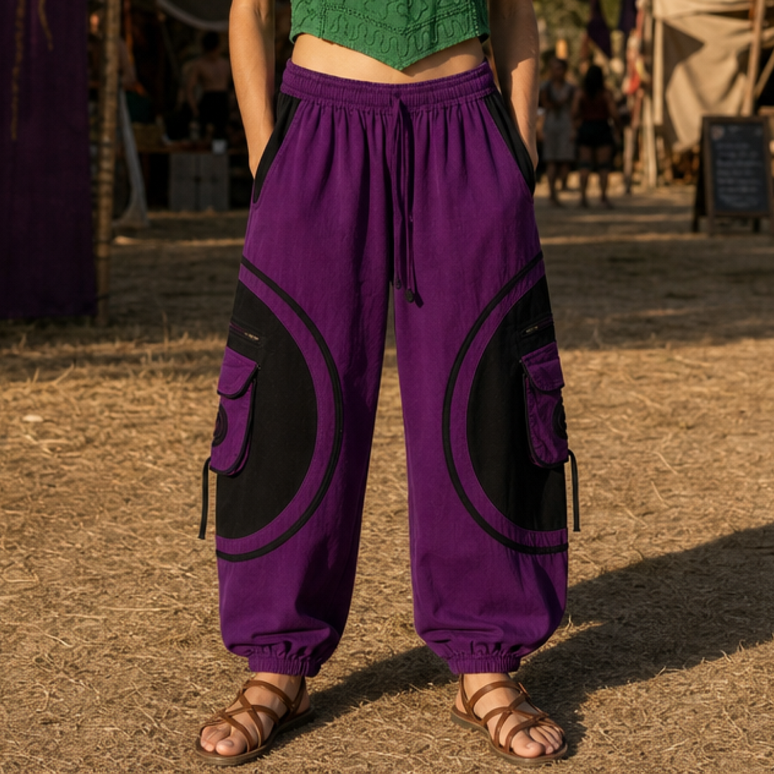 Purple & Black Cotton Pants