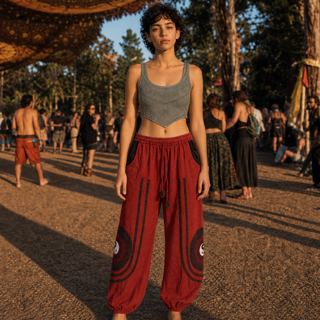 Red Cotton Peace Jogger Pants