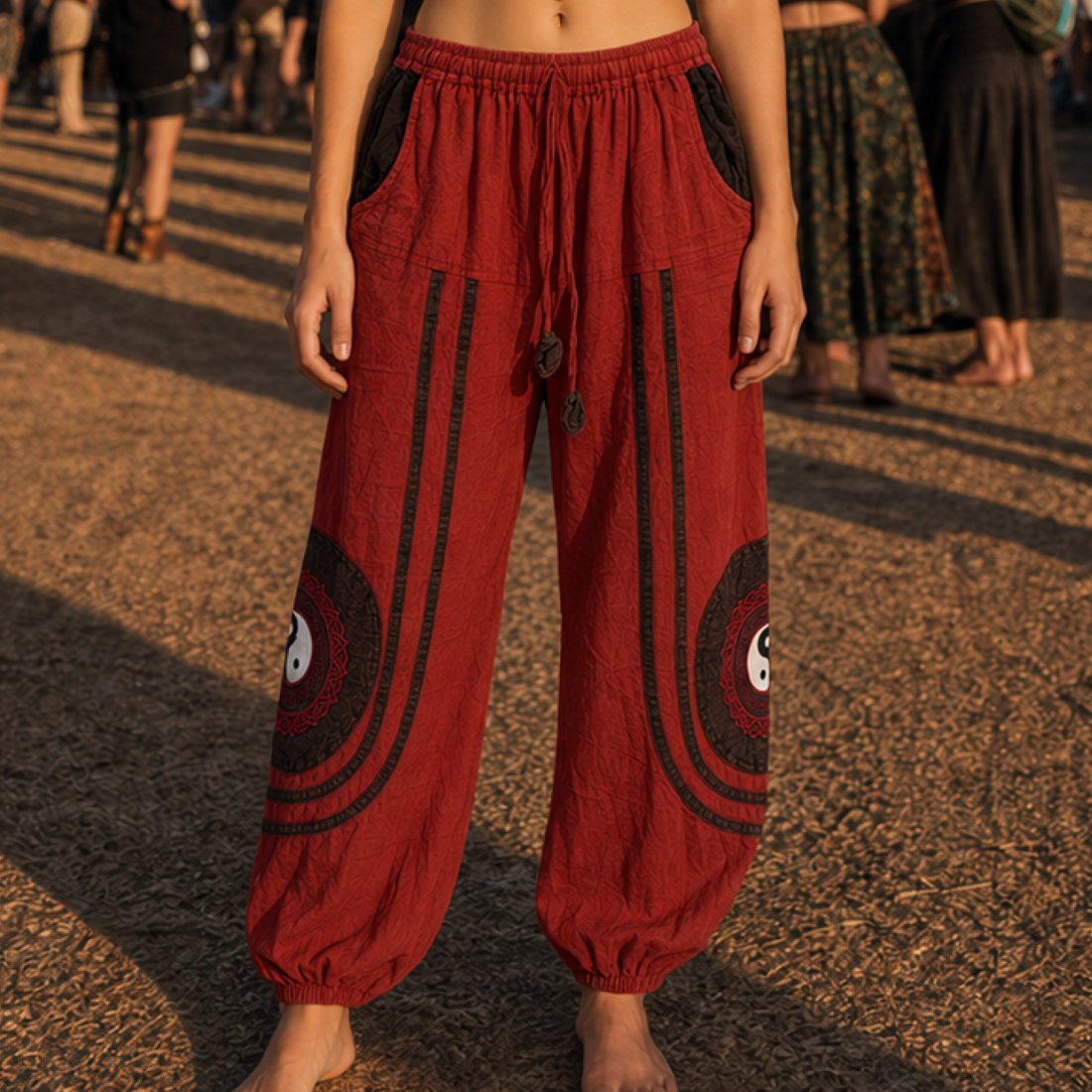 Red Cotton Peace Jogger Pants