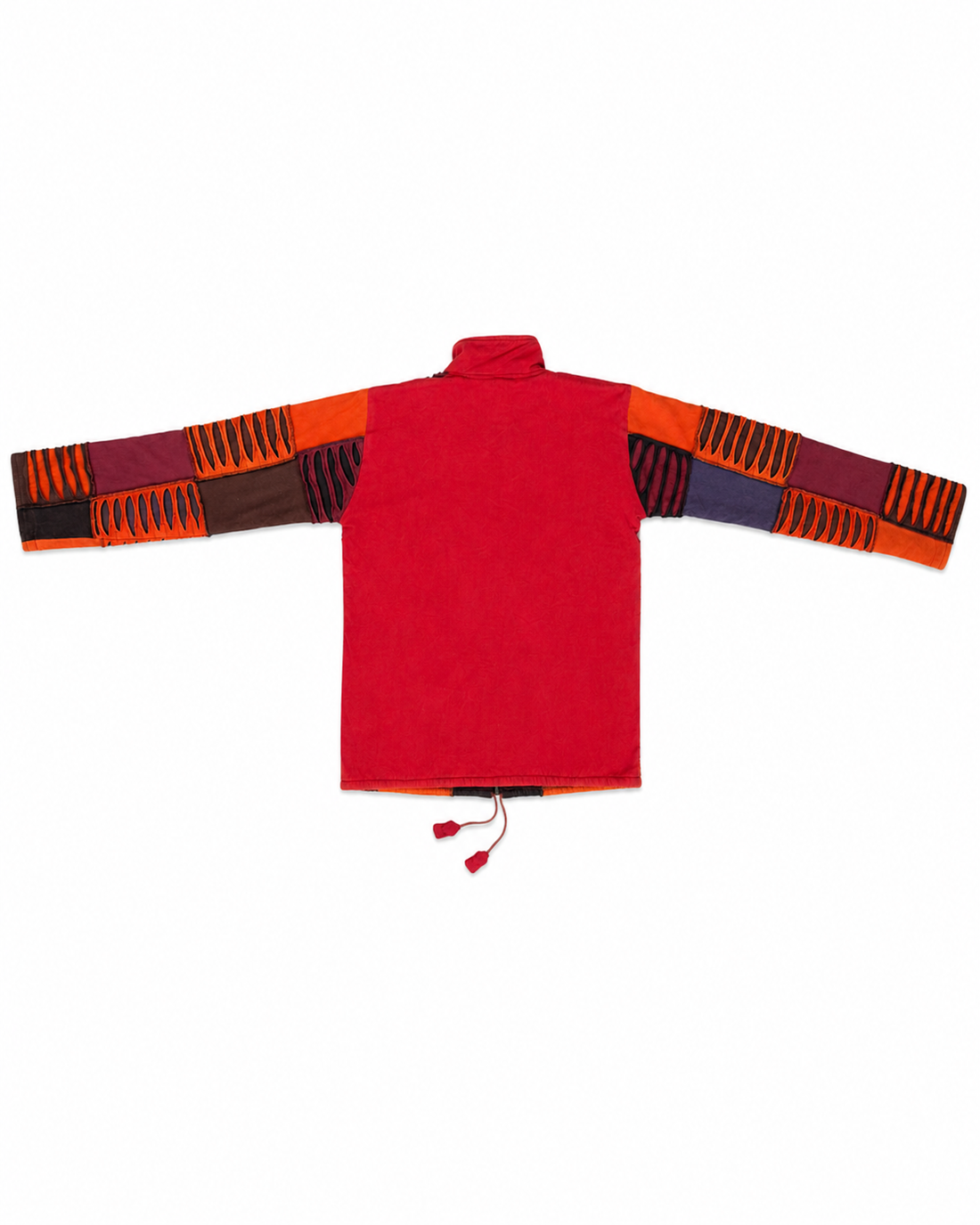 Red & Orange Distressed Patchwork Zip Jacket