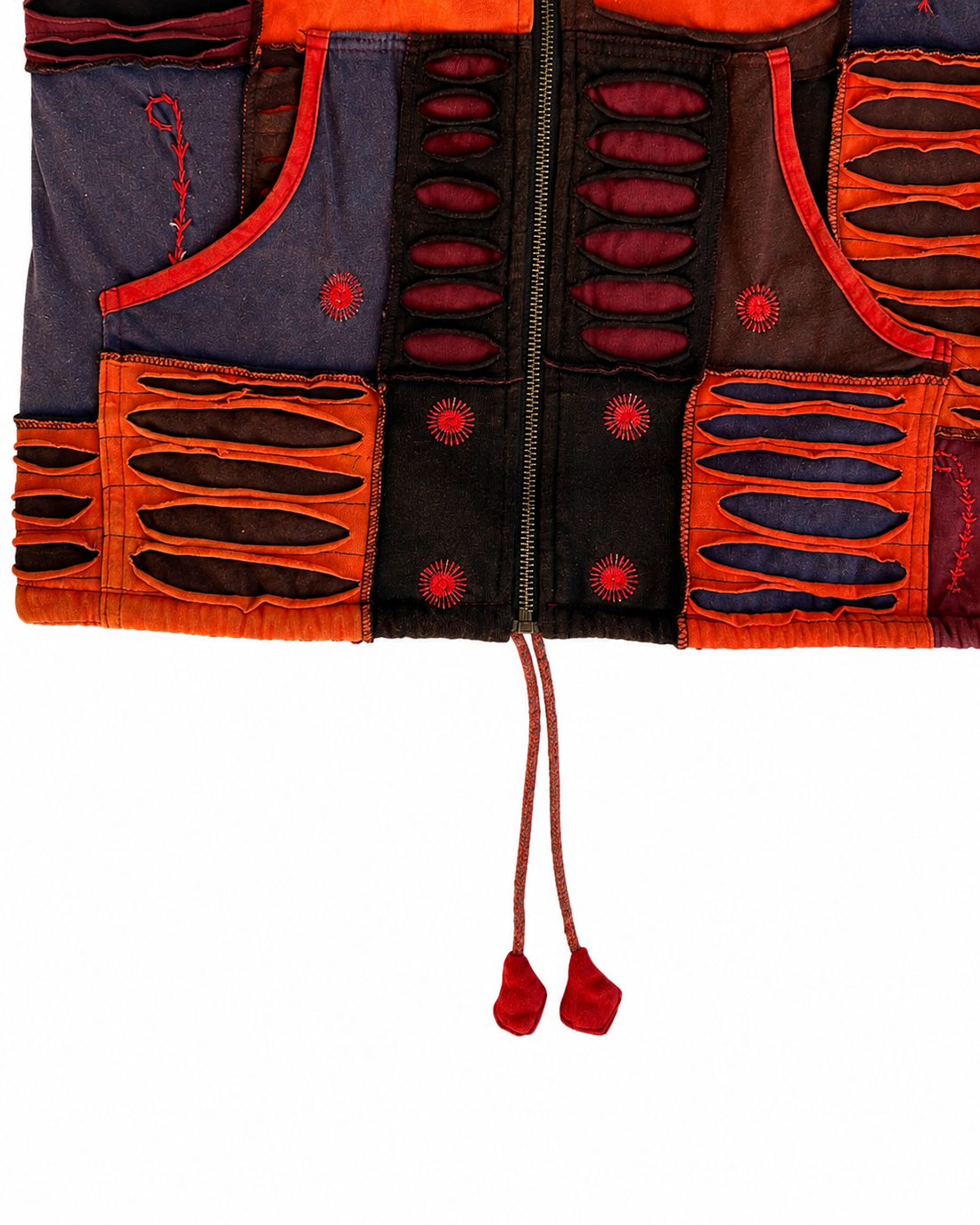Red & Orange Distressed Patchwork Zip Jacket