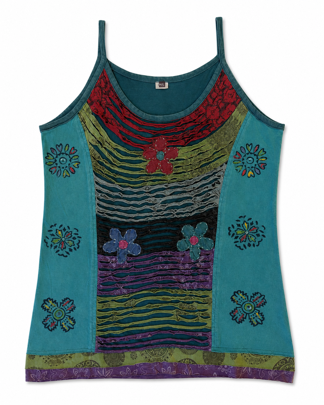 Teal Layered Patchwork Cotton Cami Top