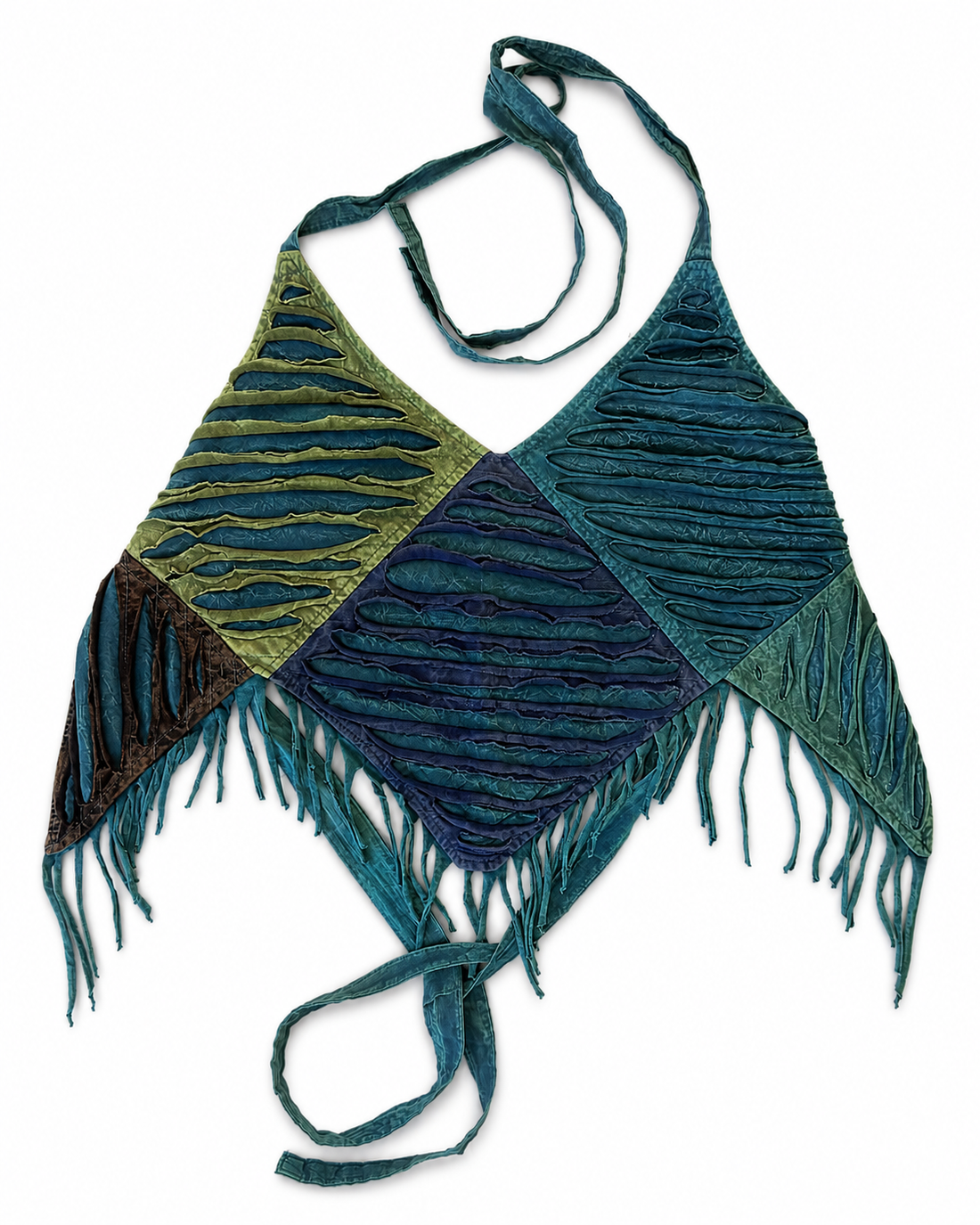Teal Patchwork Cutout Cotton Halter Top