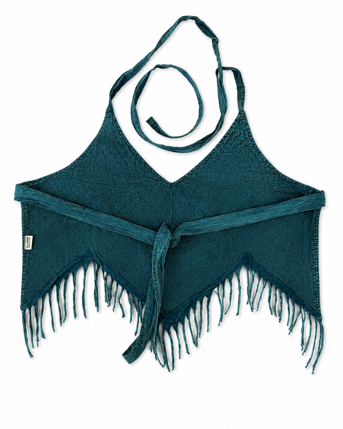 Teal Patchwork Cutout Cotton Halter Top