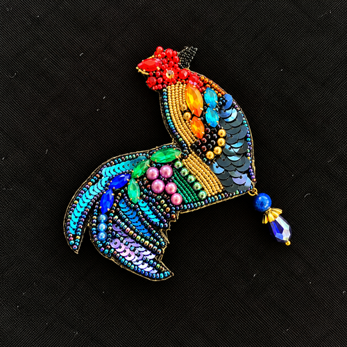 Rooster Riot — Handmade Beaded Rooster Statement Brooch