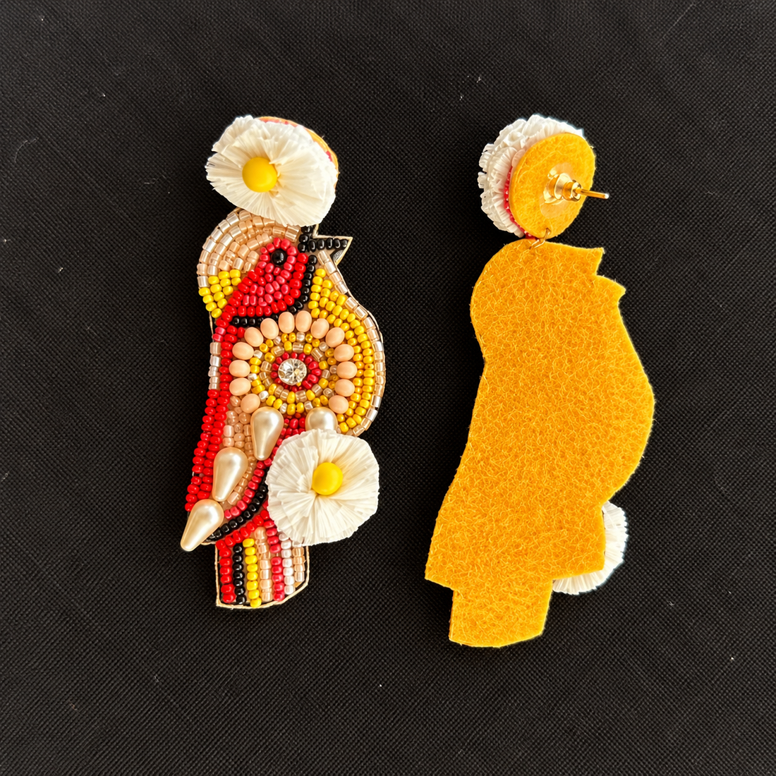 Scarlet Bloom — Handmade Beaded Bird Earrings