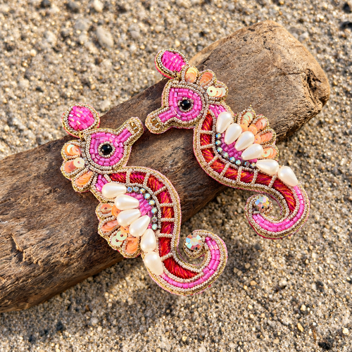 Beaded Seahorse Statement Earrings