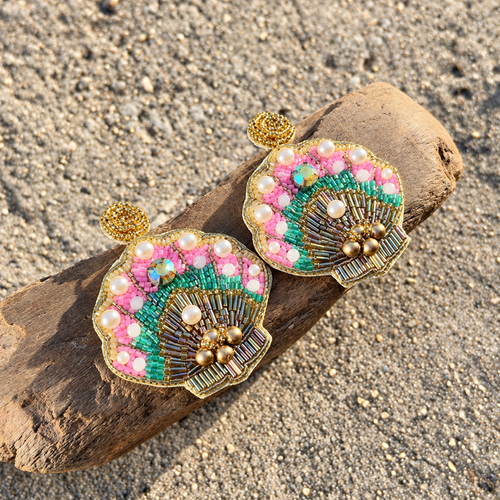 Beaded Seashell Statement Earrings