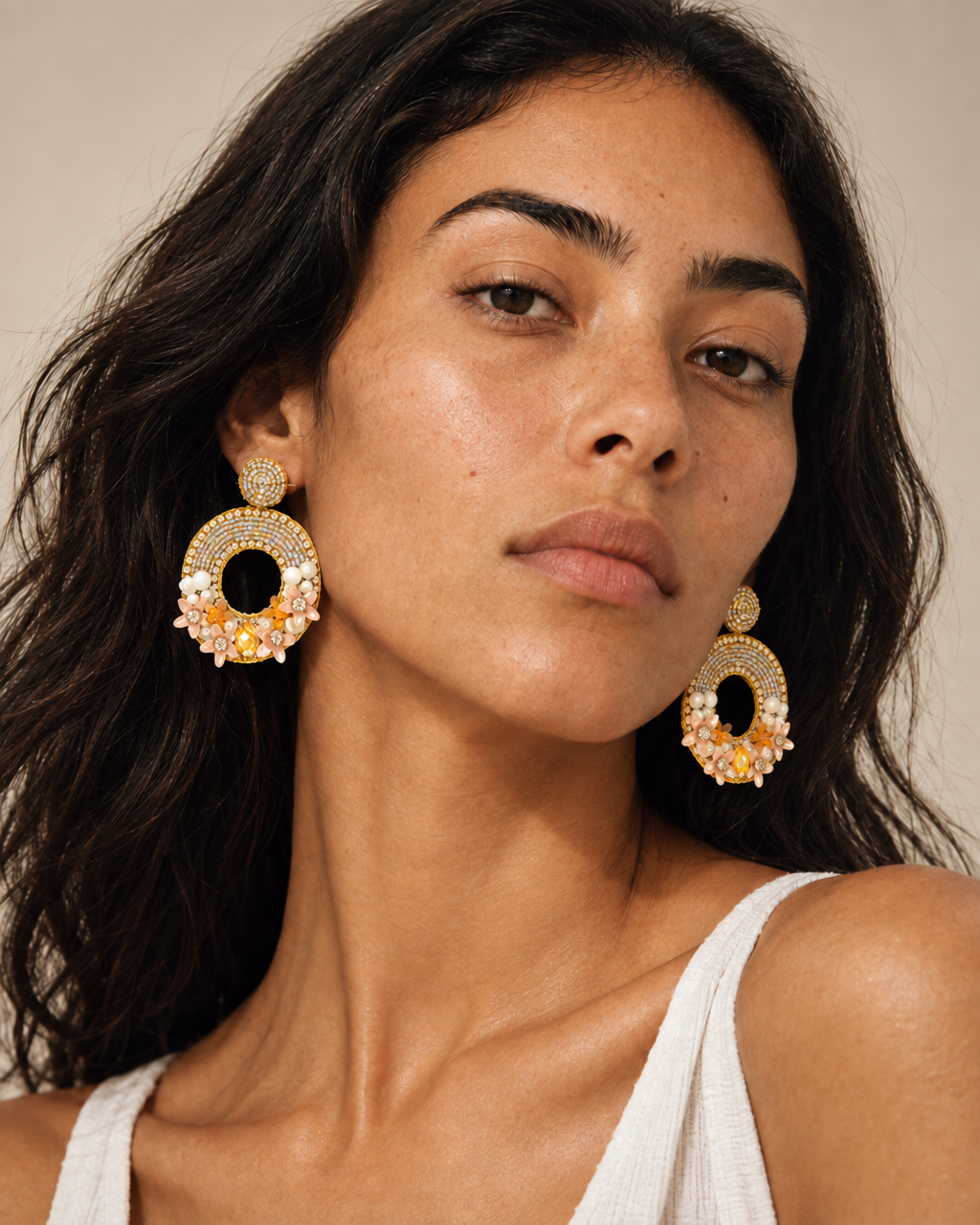 Golden Hour Bloom — Handmade Beaded Floral Statement Earrings