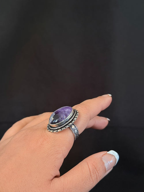 Purple oval stone statement ring