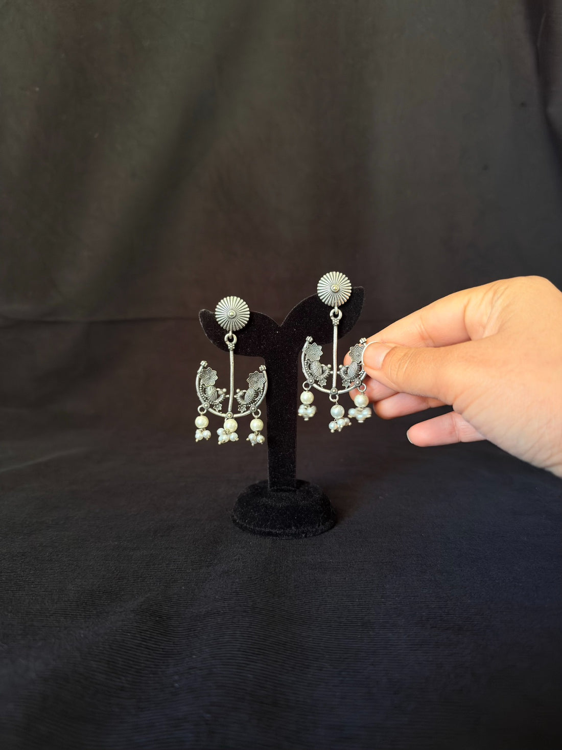 Bird and pearl chandelier earrings