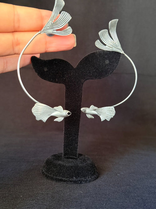 Twin fish hoop earrings
