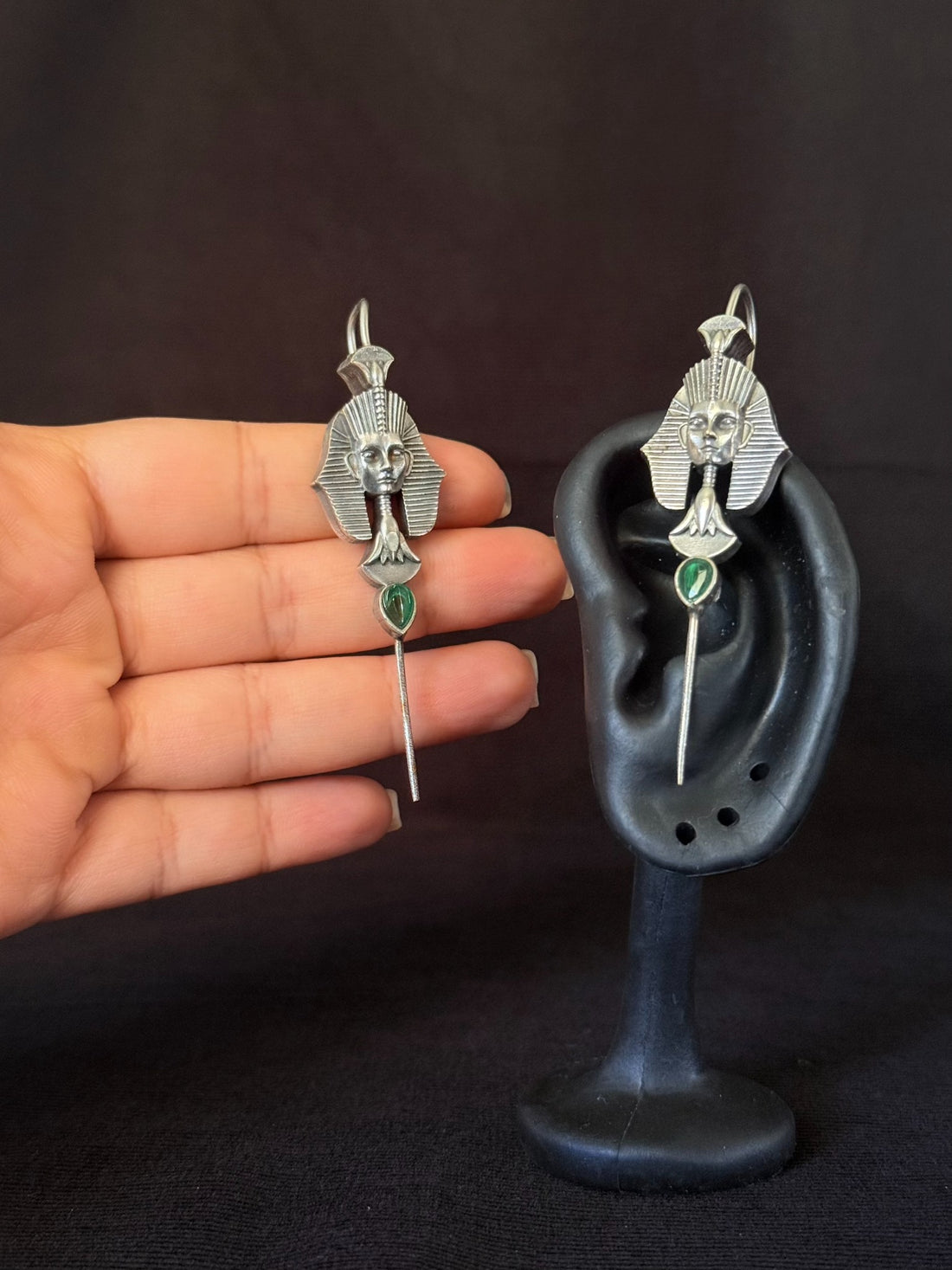 Pharaoh green stone drop earrings alternate view
