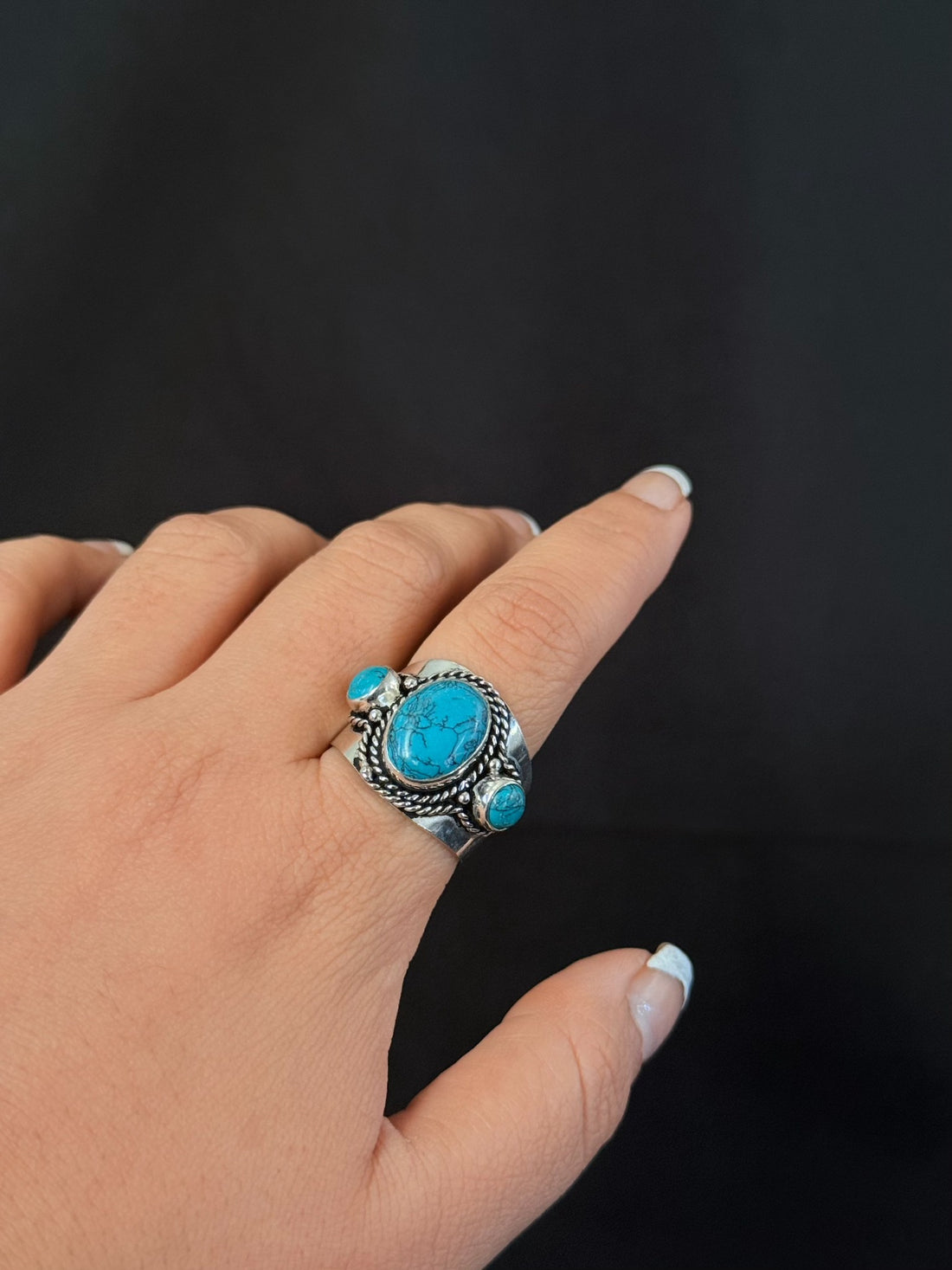 Turquoise color trio statement ring