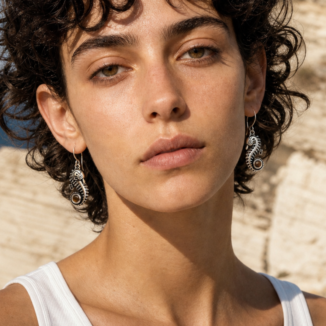 Silver-Tone Seahorse Statement Earrings