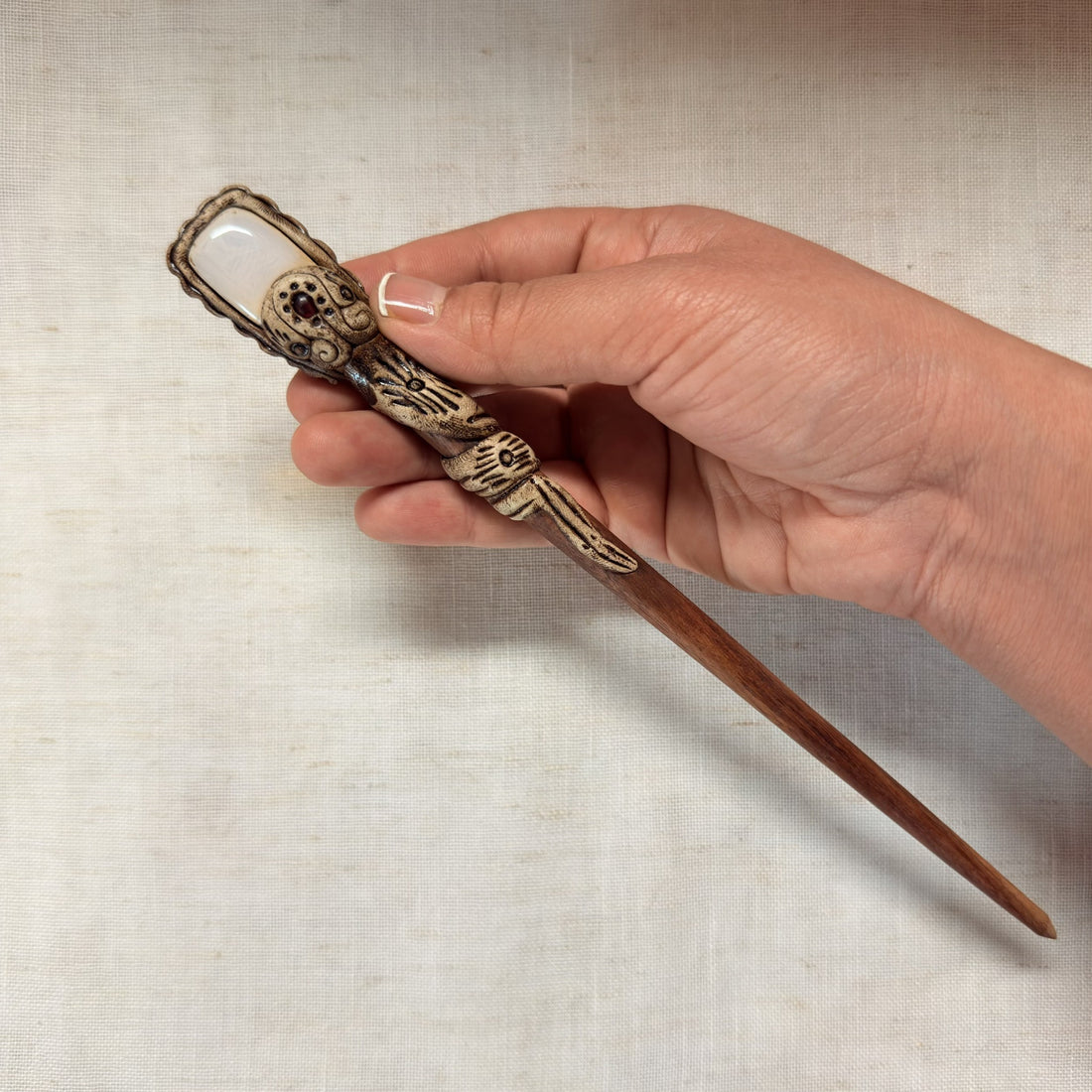 Opalite stone wooden hair stick