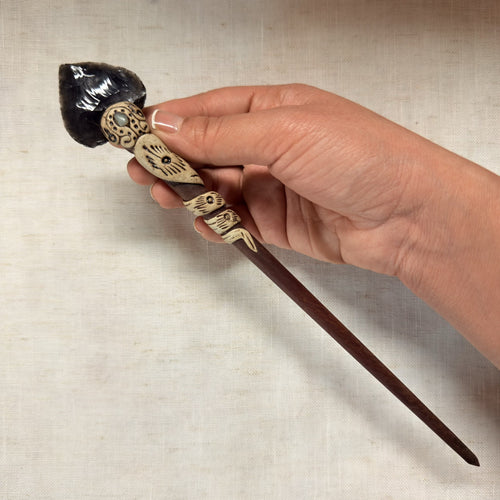 Black obsidian arrow wooden hair stick