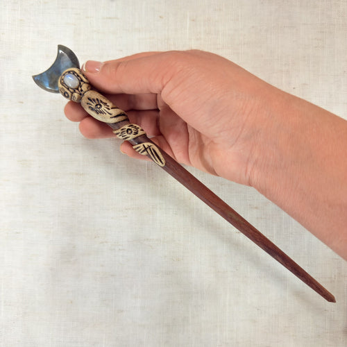 Labradorite moon wooden hair stick