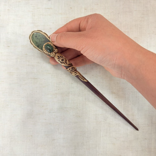 Green aventurine wooden hair stick
