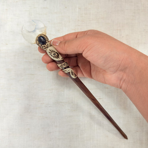 Opalite moon wooden hair stick