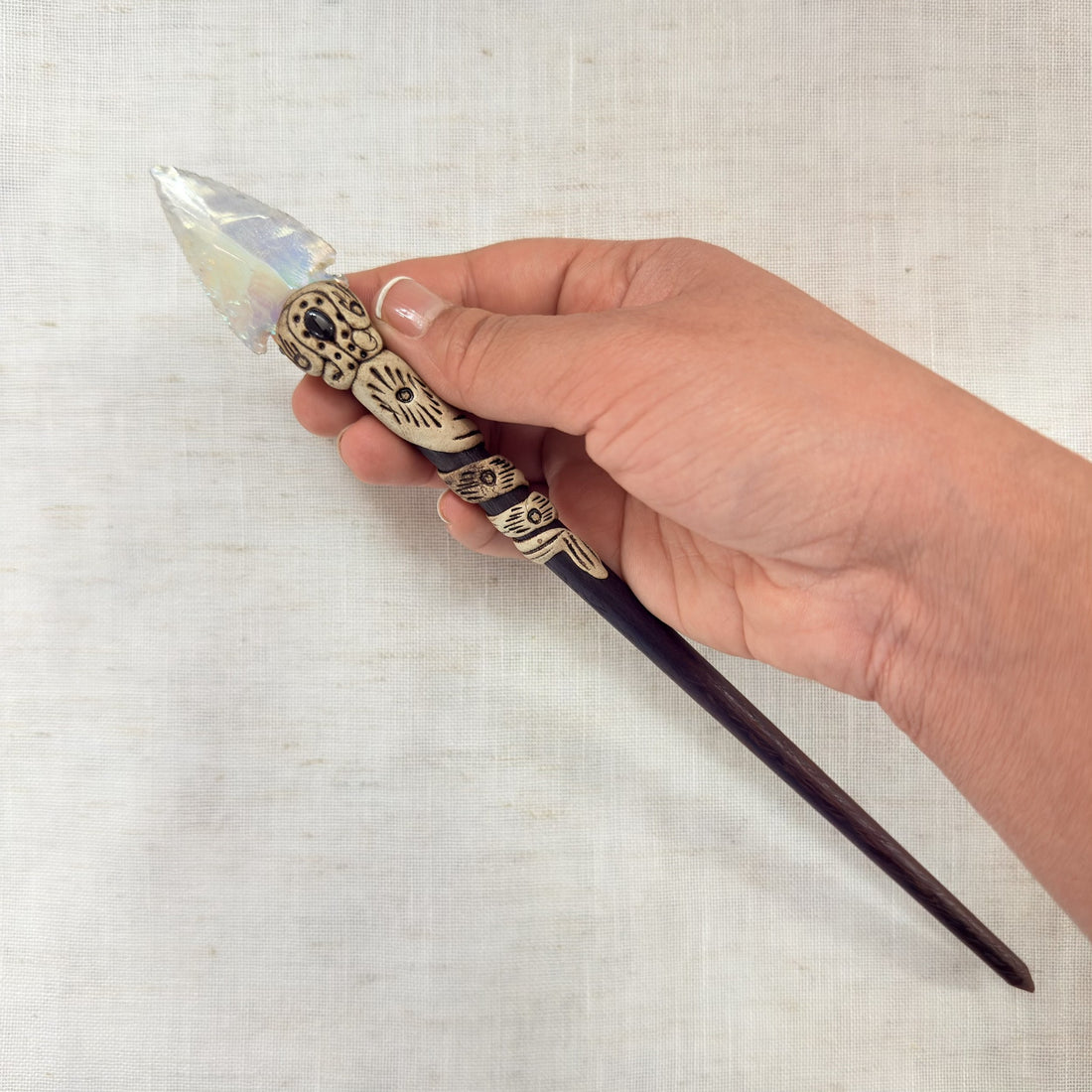 Opalite arrow wooden hair stick