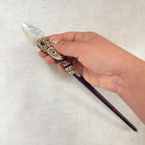 Opalite arrow wooden hair stick