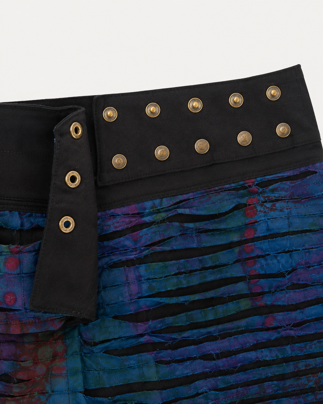 Multicolor Shredded Wrap Skirt with Fringe