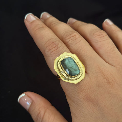 Geometric green stone statement ring