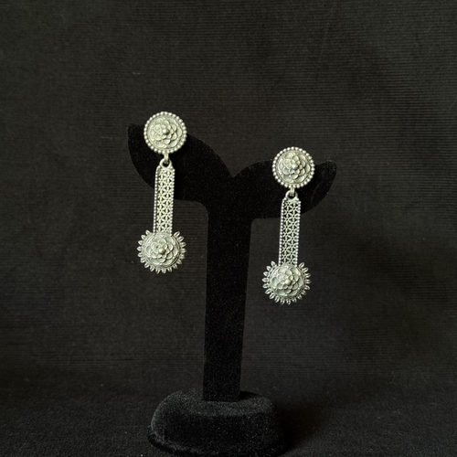 Oxidized brass floral bar drop earrings