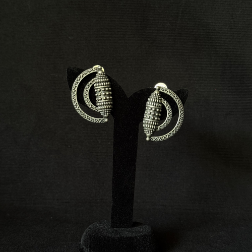 Oxidized brass crescent spindle statement earrings