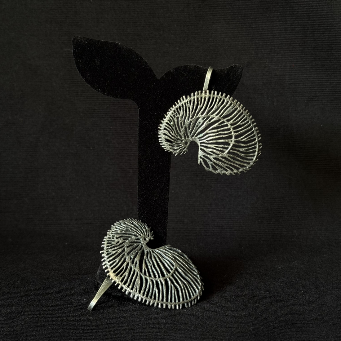 Oxidized brass spiral tree ear cuff earrings