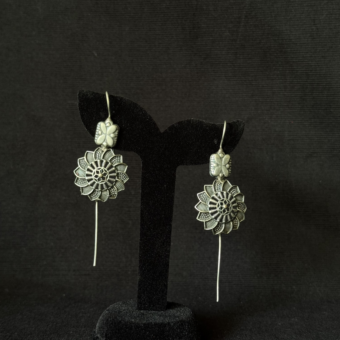 Oxidized brass floral threader earrings