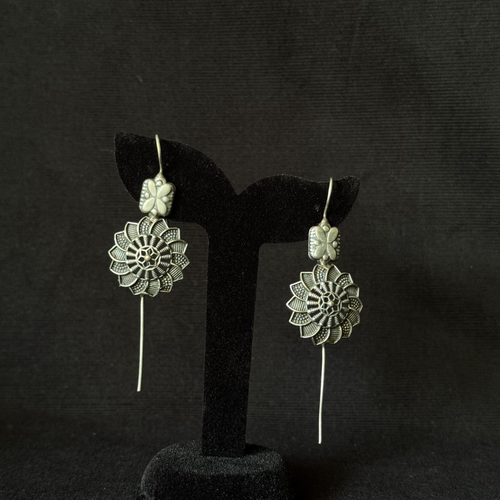 Oxidized brass floral threader earrings