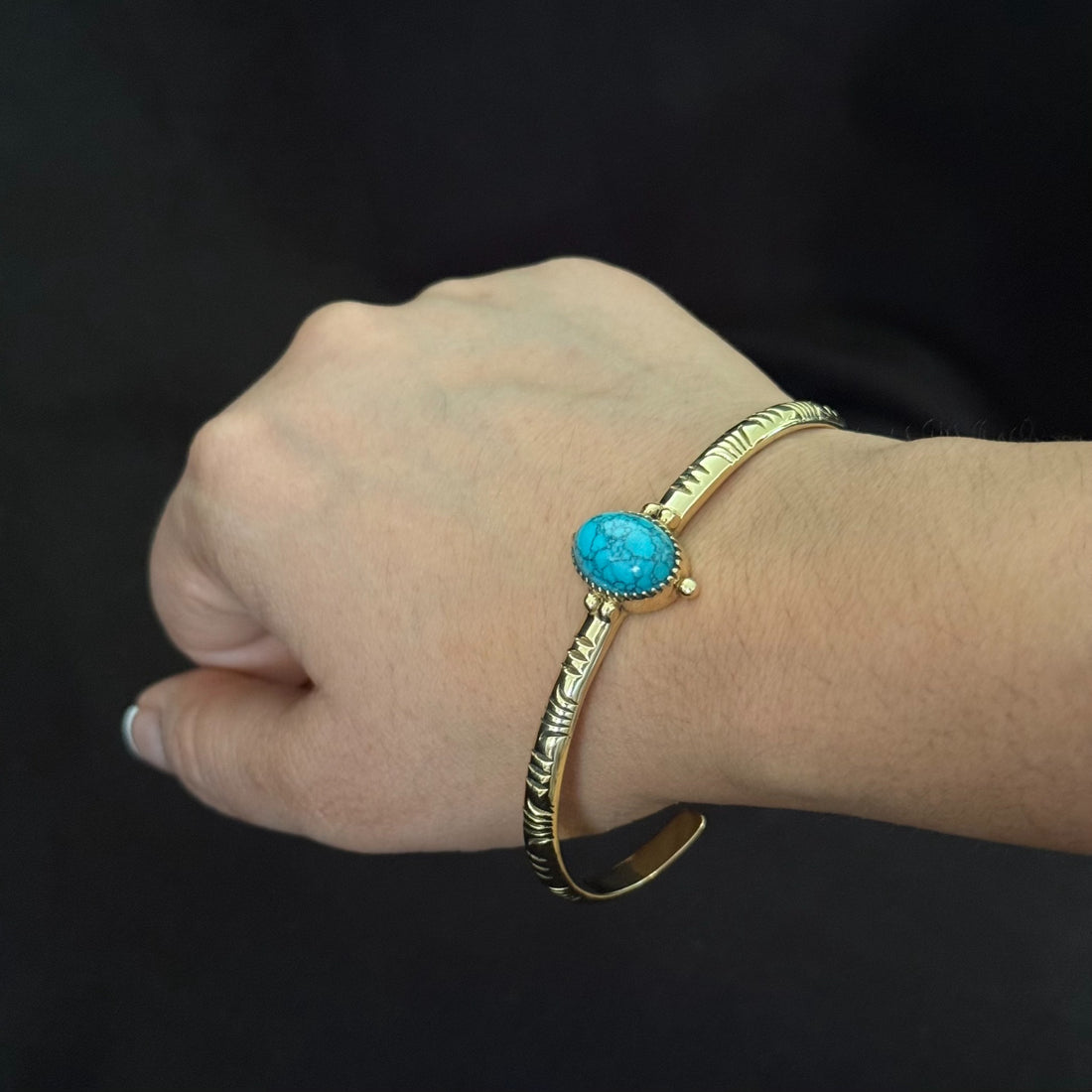 Turquoise-color stone cuff bracelet