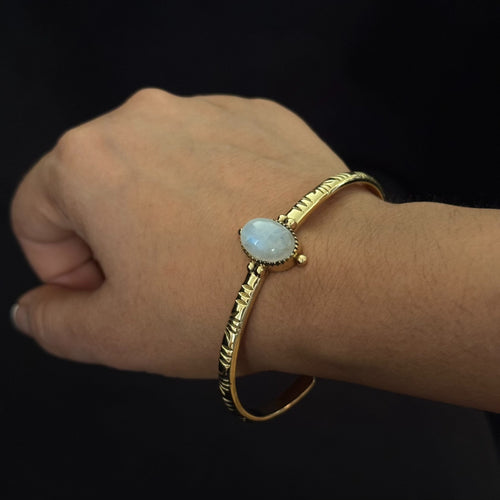 White iridescent stone cuff bracelet