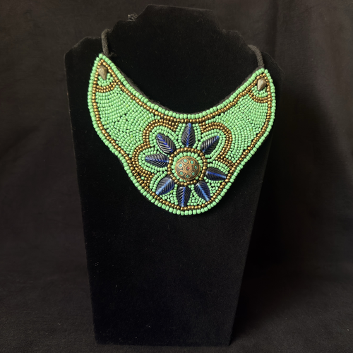 Vintage Afghan green floral bead choker necklace