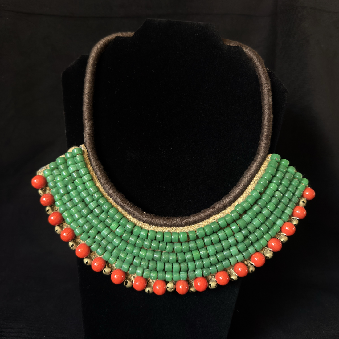 Nagaland green and red beaded collar necklace